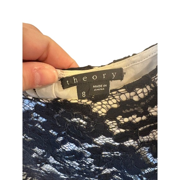 Theory Galician Marique Black Floral Lace White Bodice Long Sleeve Mini Dress -8 - Picture 5 of 10